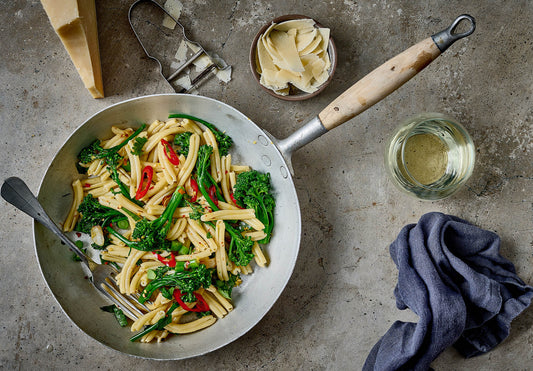 Casarecce w/ Broccolini, lemon, garlic + chilli