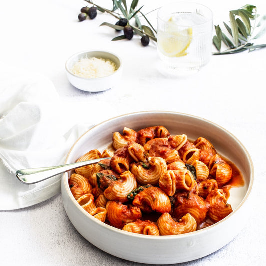 Creamy Vodka, Basil + Nduja Sauce w/ Lumache