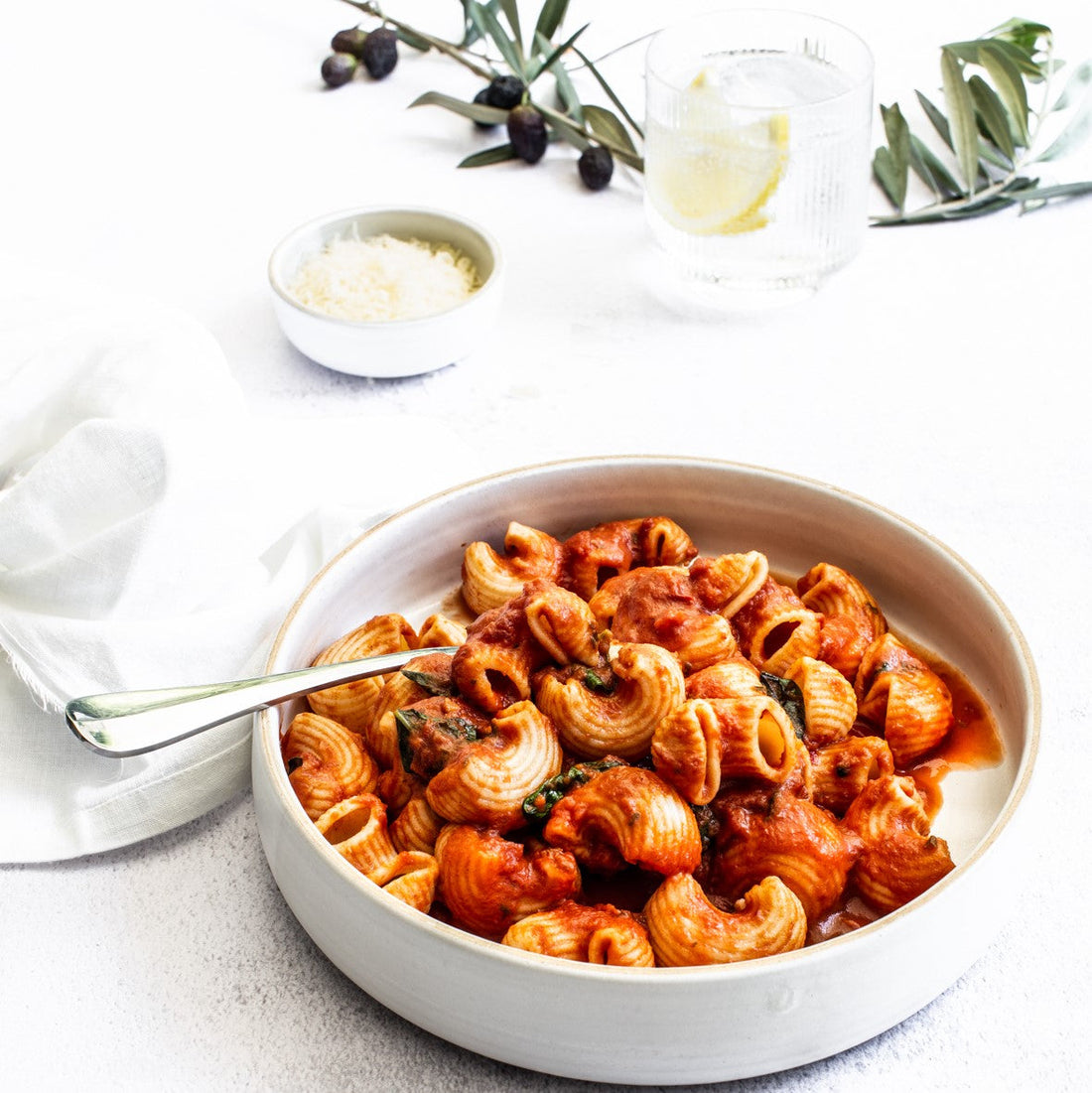 Creamy Vodka, Basil + Nduja Sauce w/ Lumache